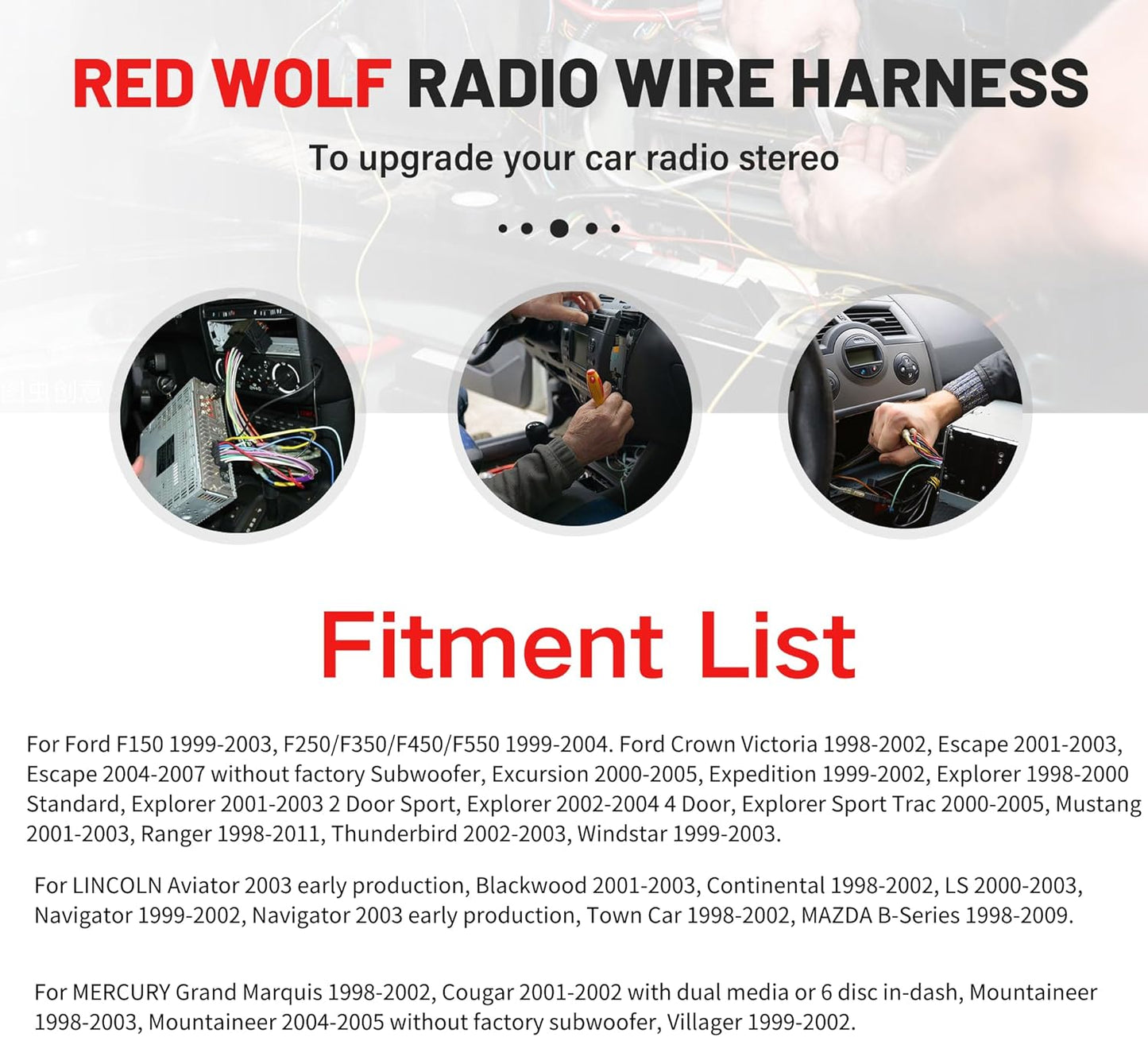 1999-2003 1998-2005 RED WOLF Stereo Wiring Harness Pre-Installed Wire Connectors Compatible with Ford Ranger Explorer