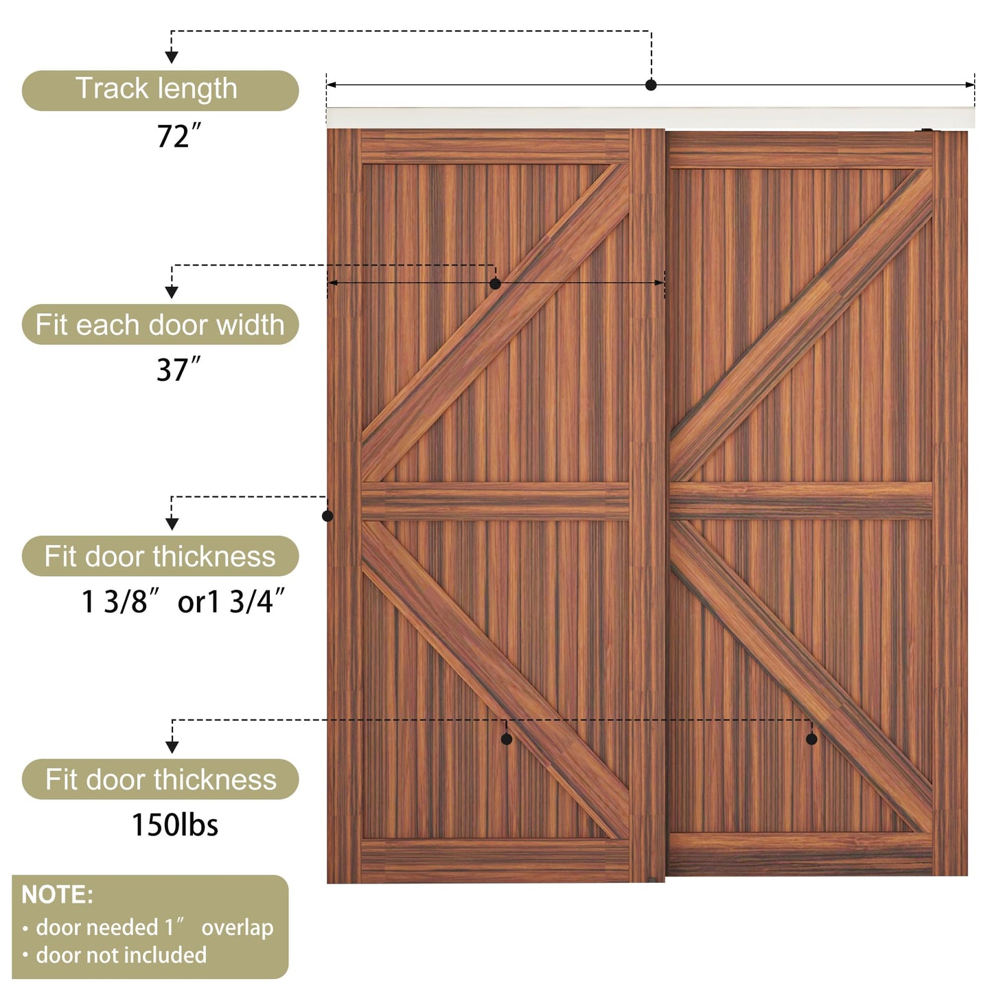 WEWORTH Heavy Duty Double Bypass Sliding Closet Door Track Kit Hardware 72”/6FT Aluminium Alloy Track Rail Set,for 2 Door System,Smoothly and Quietly,Silver