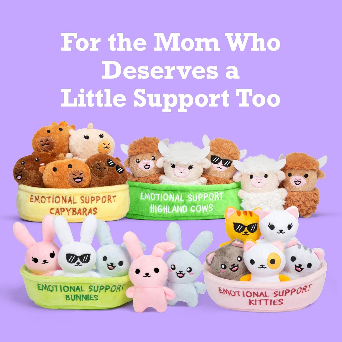 WHAT DO YOU MEME? Emotional Support Bunnies - Cuddly Plush Stuffed Animals for All Ages | Set of 5 with Basket