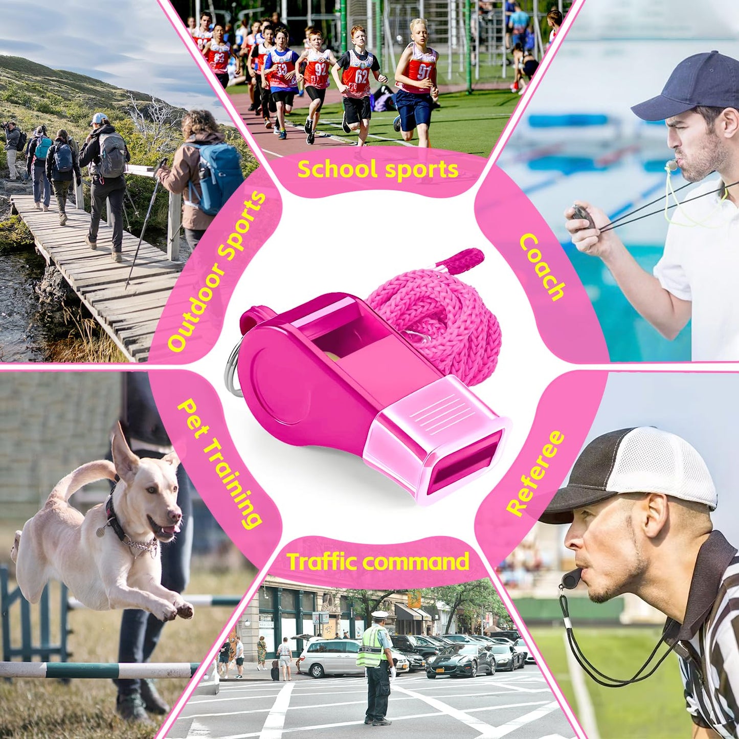 uadbau Pink Whistle, Plastic Whistle Emergency with Lanyard and Mouthpiece – Loud Crisp Sound for Coaches, Lifeguard, Teachers, Training, and Outdoor Safety (2 Pack)