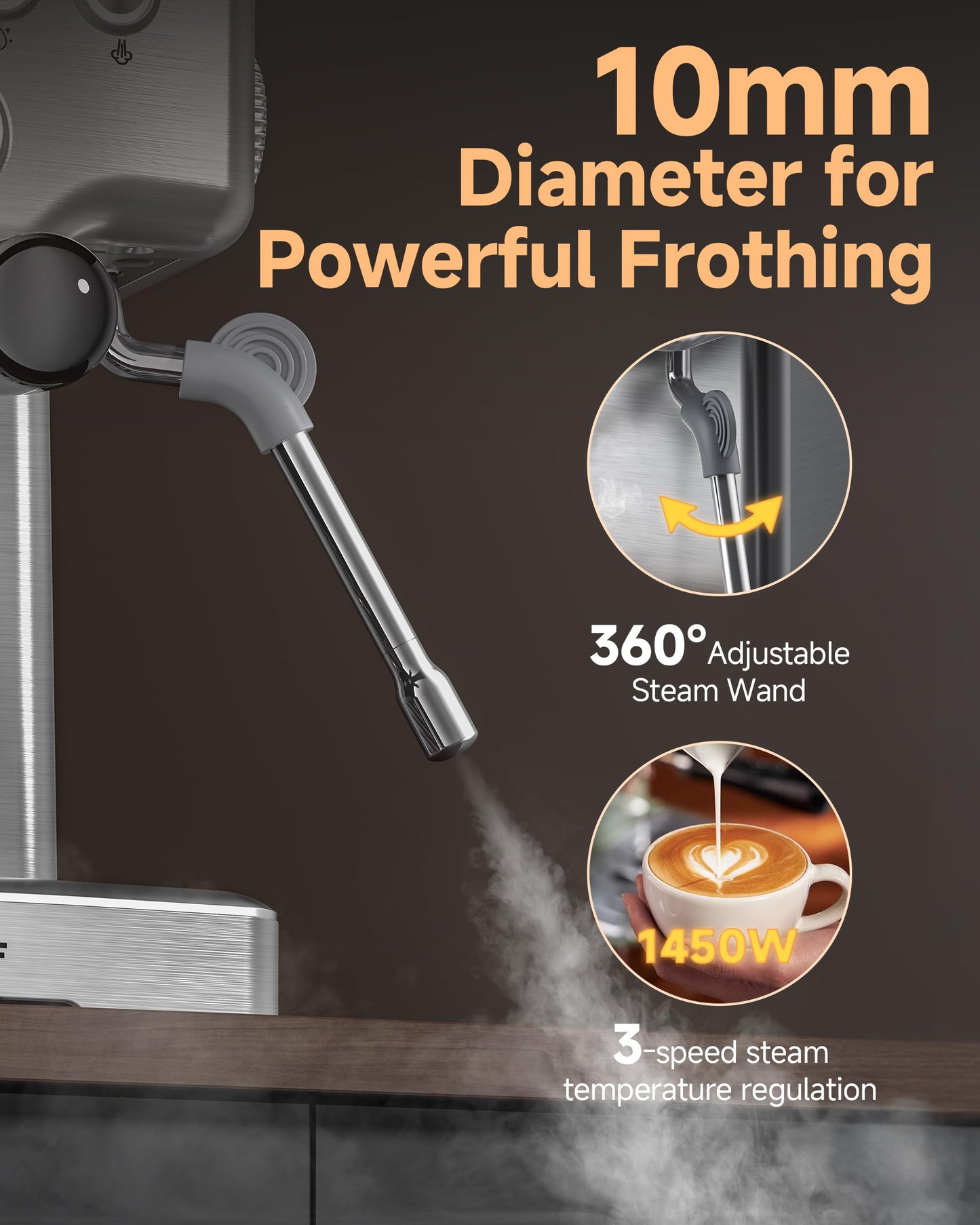 AMZCHEF Ultra Espresso Machine, 58mm Professional with PID Temperature Control for Light to Dark Roast Beans, Built-in Pressure Gauge & 10mm Steam Wand，Provides Barista-Level Lattes and Cappuccinos