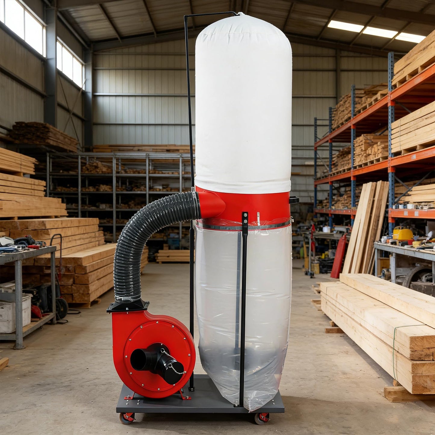 1500W Vertical Industrial Dust Collector with 50-Gallon Collection Bag and Mobile Base, Heavy-Duty Workshop Cleaner for Carpentry and Woodworking