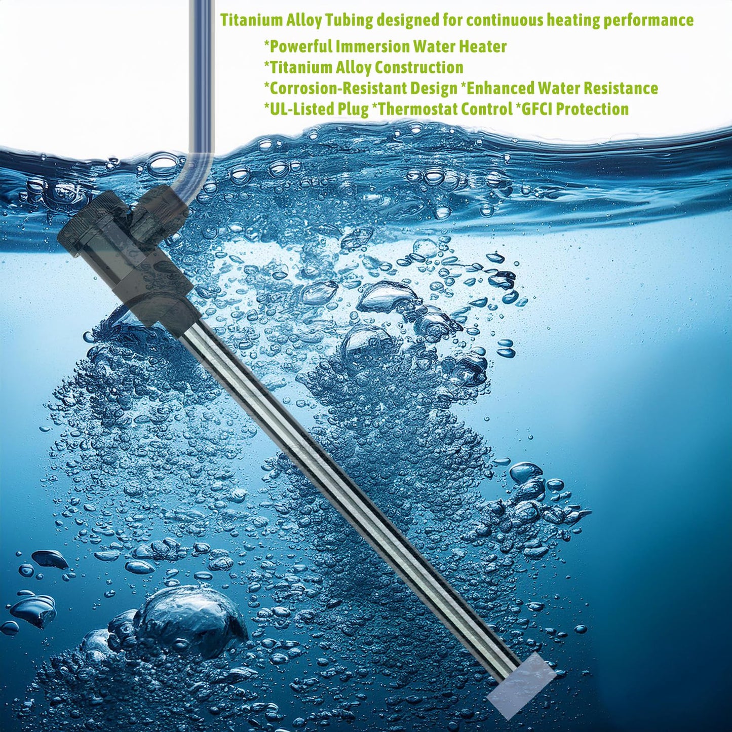 LINGLONGTEMP 240V 3000W Titanium Submersible, Immersion Hot Tub & Swimming Pool Electric Immersion Water Heater, with Temp Control & GFCI for Baptistry, Above Ground Pool, Bathtub & Inflatable Pool