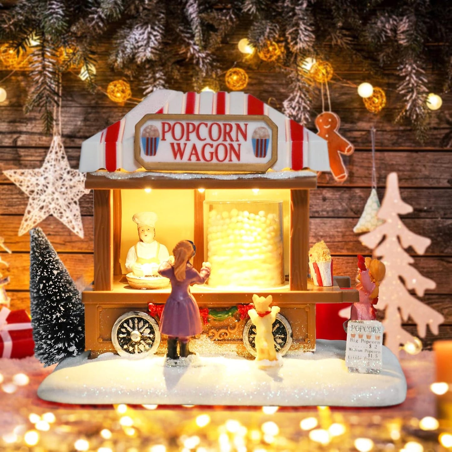 Regine Switzerland Christmas Village Houses - Popcorn House with LED Light & Music | Indoor Xmas Decor
