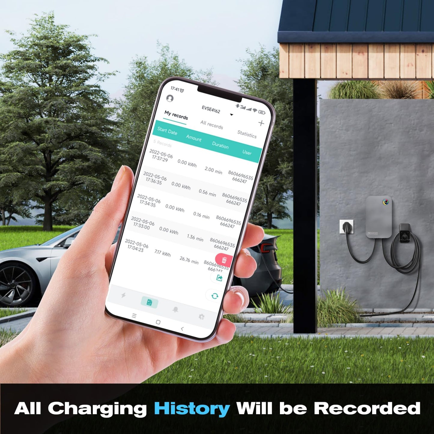 Morec Level 2 EV Charger-40AMP 240V NEMA14-50 for J1772 EVS, WiFi Enabled Electric Vehicle Home Charging Station, ETL Certified, Password Lock Function, 25ft Cable, Grey