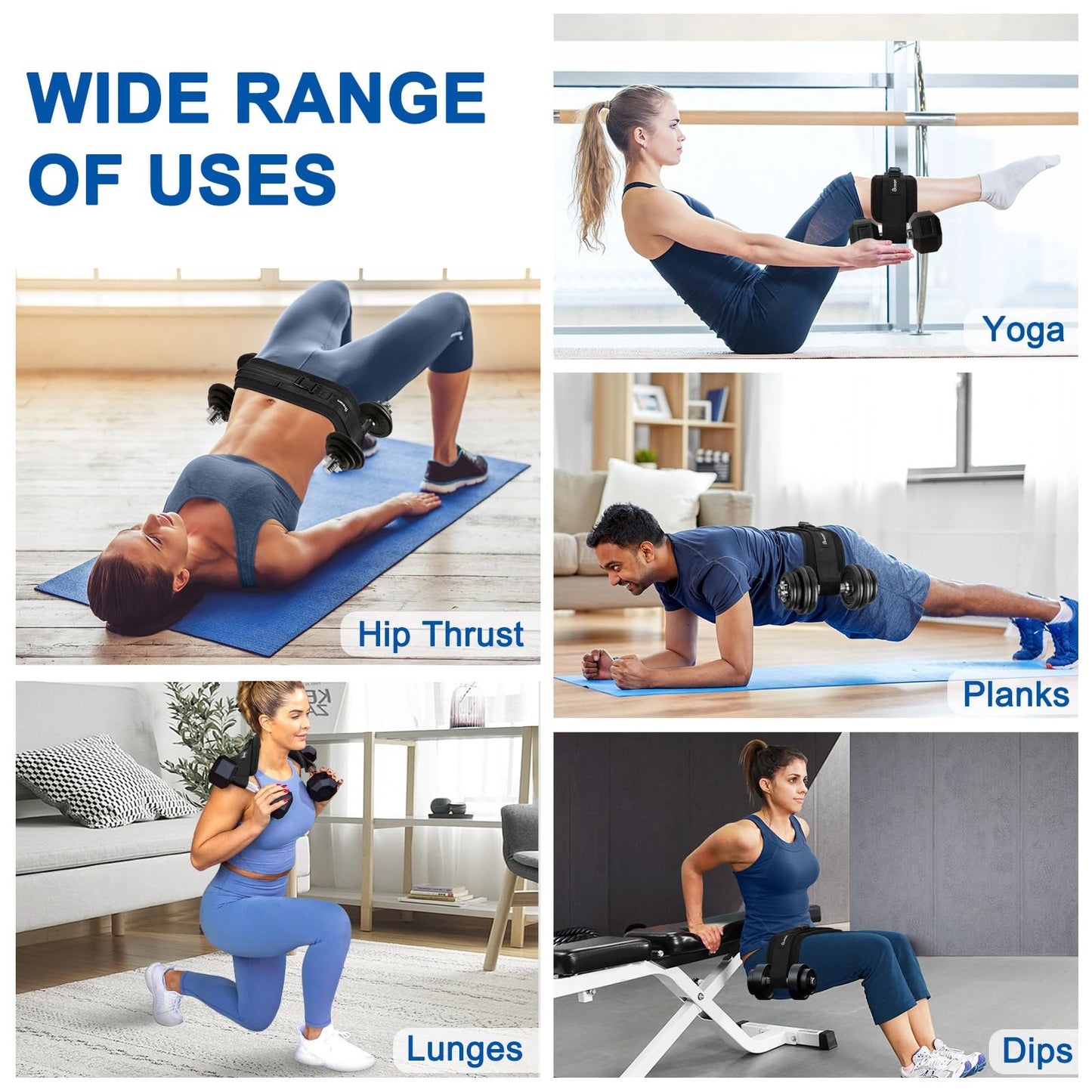 Bosaen Hip Thrust Belt, Hip Thrust Belt for Dumbbells Heavy, Booty Belt for Hip Thrust with 6.5mm Thick Non-slip Padding & 400lbs Load-Bearing, Hip Thrust Band for Gym, Home Workouts, Dumbbell, Kettlebells