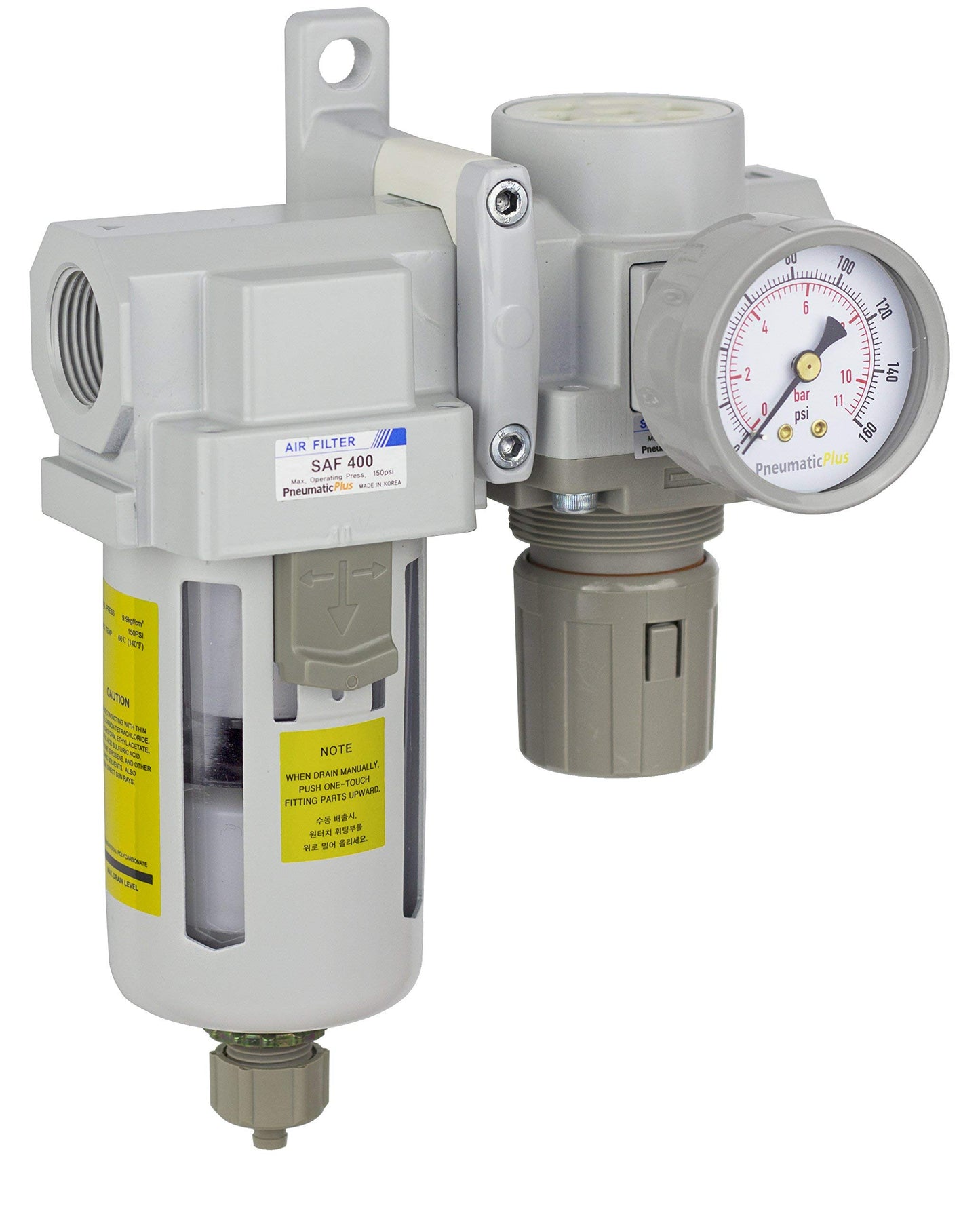 PneumaticPlus SAU420-N06G Compressed Air Filter Regulator Combo 3/4" NPT - Poly Bowl, Manual Drain, Bracket, Gauge