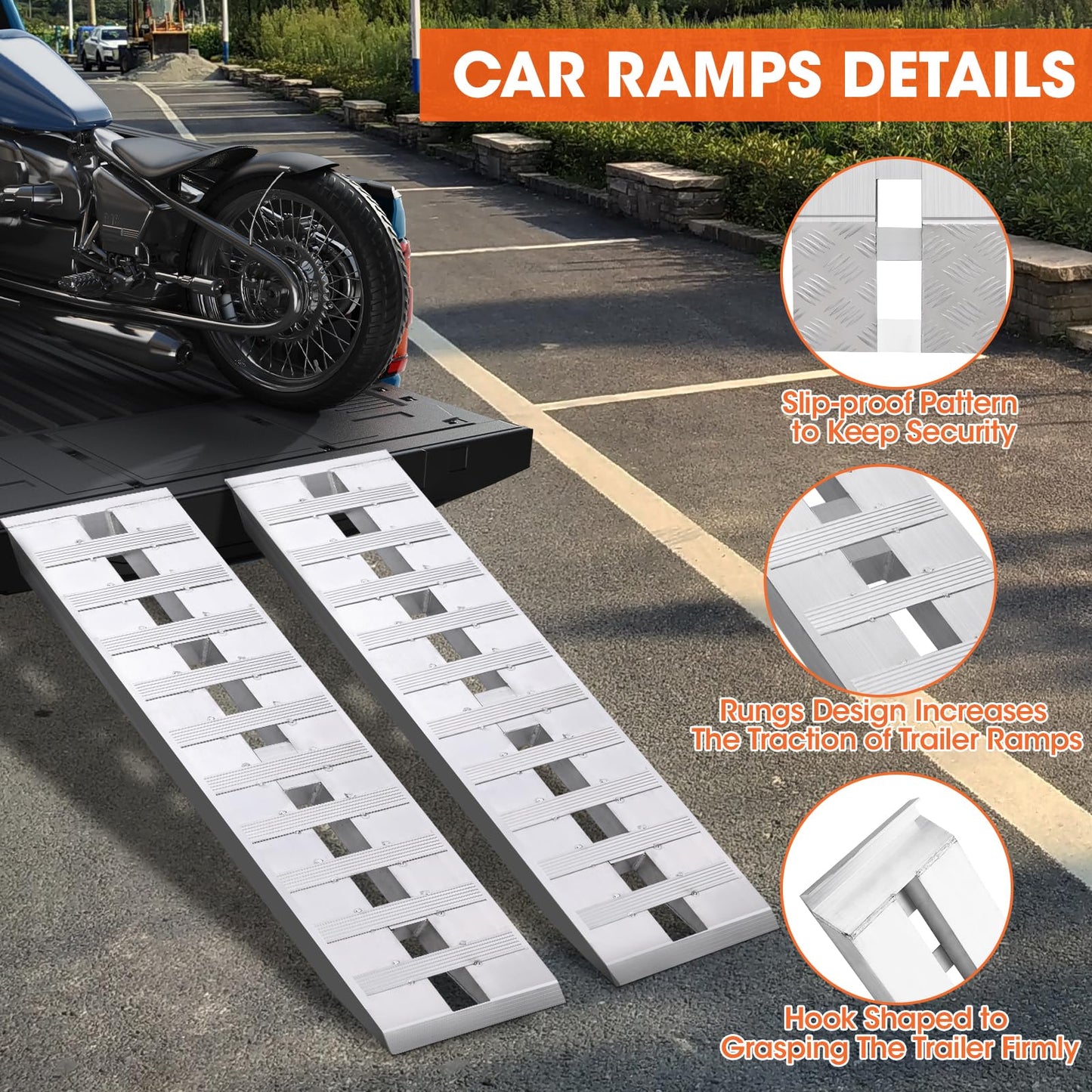 Aluminum Trailer Ramps, 6000LBS Capacity Heavy-Duty Loading Ramps for Bike, Motorcycle, Tractor, ATV/UTV, Trucks, Auto Hauler- with Knife & Hook Ends, 2pcs (60 X 12 Inch)
