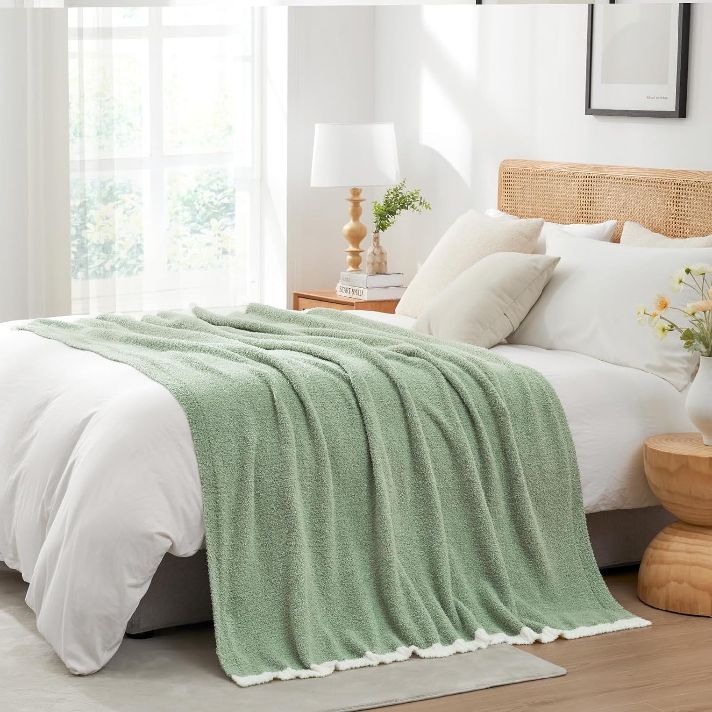 Snuggle Sac Ultra Soft Throw Blanket - Reversible Sage Green Microfiber 50x60 Inches | Cozy Gift for Women