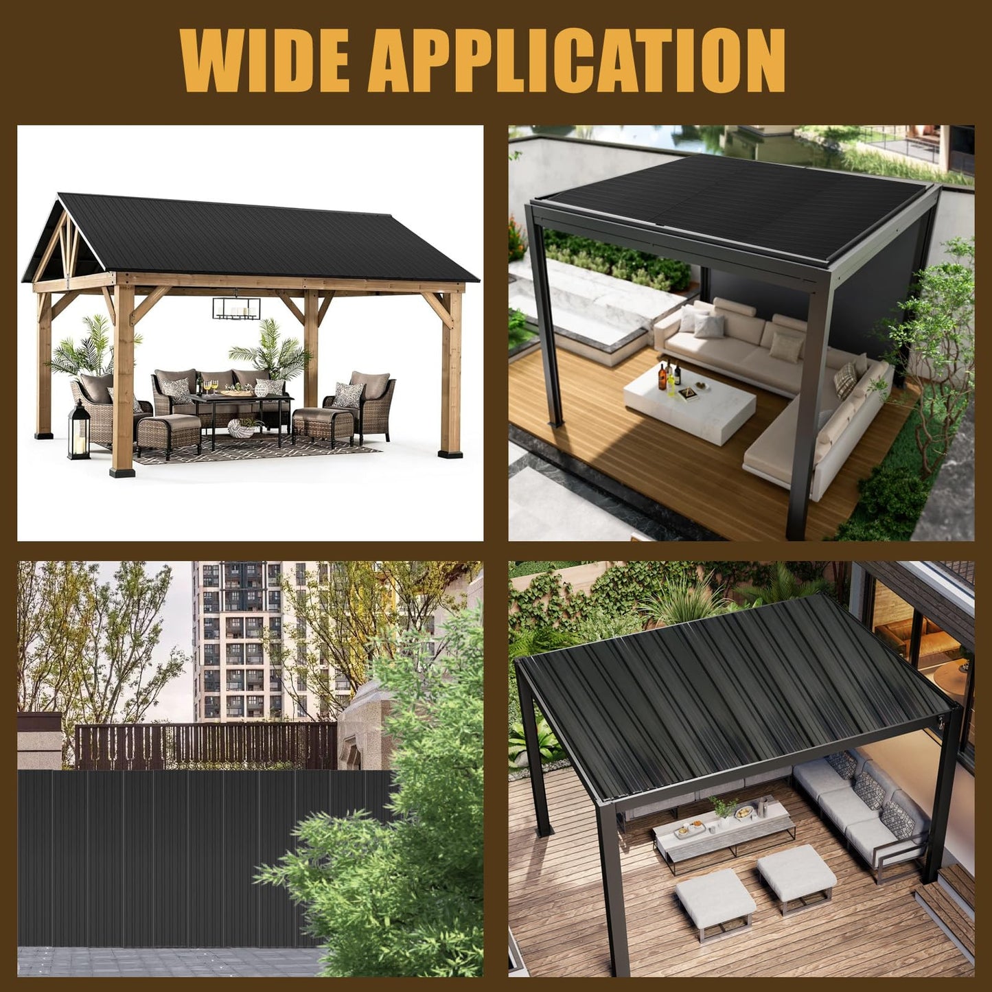 Metal Roofing Panels 20 pcs (105ft²),L42.52×W17.72 Heavy-Duty Galvanized Steel Roof Panels with Steel Screws for Garages, Sheds, Stables, and Mobile Homes (Black, 20pcs/L42.52)