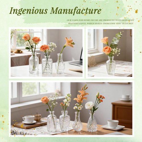 Der Rose Glass Bud Vases Set of 32 Small Clear Flower Vases for Rustic Wedding Centerpieces Table Decorations and Home Office Decor(Clear)