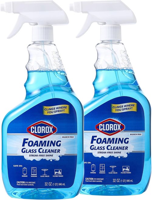 Clorox Foaming Glass Cleaner - Streak-Free No Drip Formula for Windows & Mirrors | 32 Ounce - 2 Pack