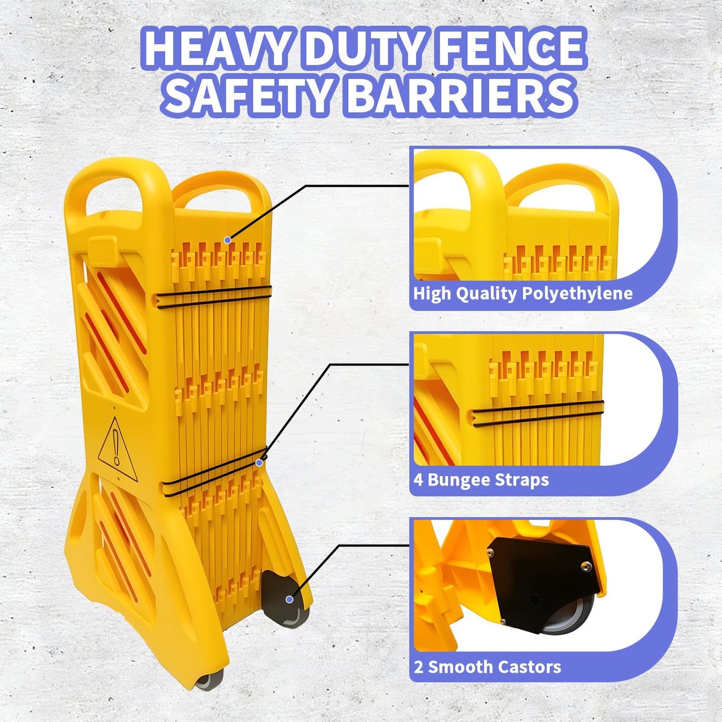 Commercial Portable Safety Barrier, 13Ft Expandable Mobile Barricade, Heavy-Duty Weather Resistant Metal-Plastic Barrier for Construction Traffic Control Driveway Home Commercial Use
