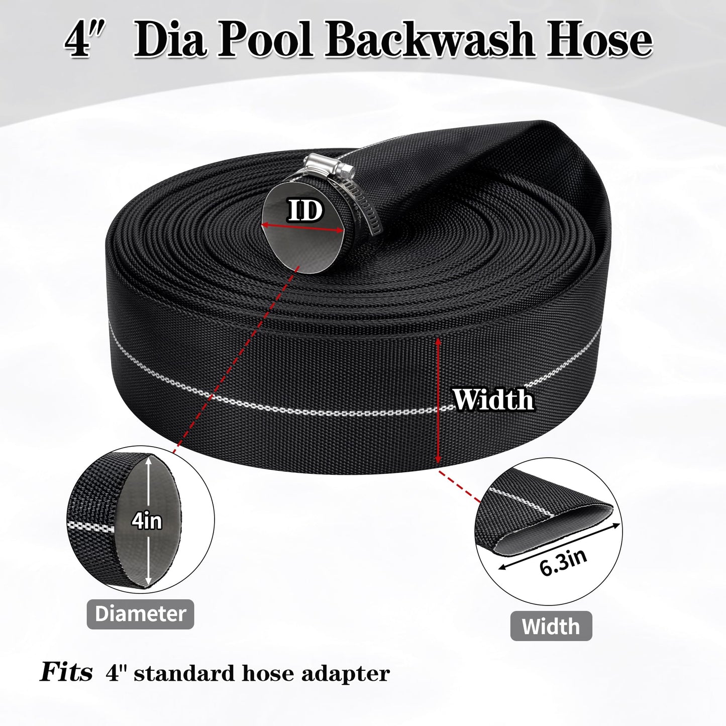 DAVCO Pool Backwash Hose 4” x 100 ft Drain Discharge Hose for Pools, Pump, Sand Filter & Sump Pump, Burst Proof Heavy Duty Lay Flat Drainage Hoses, Anti-UV & Leak Free