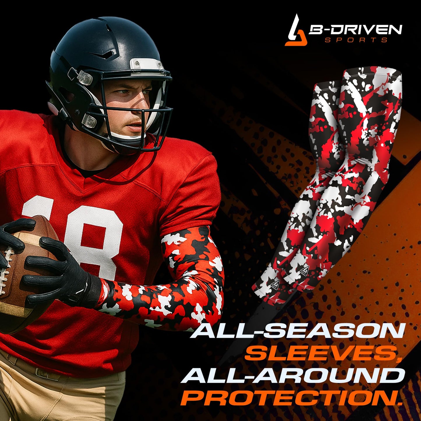 B-Driven Sports Pro Fit Compression Arm Sleeves for Men Women & Youth - For Volleyball, Golf, Running, Baseball, Basketball, Lacrosse, UV Sun Protection, Moisture Wicking - Pair