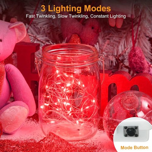 Btfarm 30 Pack Fairy Lights - Battery Operated 7ft 20 LED Twinkle Lights | Waterproof Mini Silver Wire for Christmas & Weddings - Red