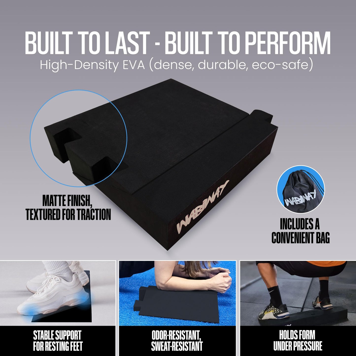 WABIWAY Squat Wedge Block – 2-in-1 Heel Elevated Slant Board for Squats & Calf Raises – Lightweight, Non-Slip EVA, Portable Workout Wedge for Strength & Recovery