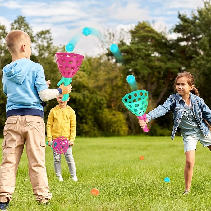 Pop Pass Catch Ball Game Set – 4 Launchers, 20 Balls, Toss and Catch Outdoor Toys for Kids Ages 3-8, Indoor Yard Beach Pool Game, Party Favor for Kids Adults