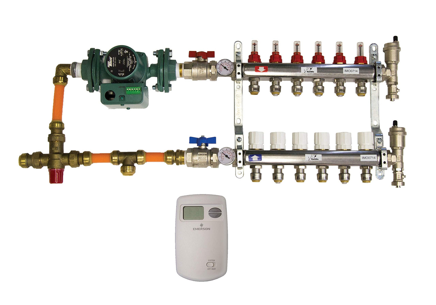 SharkBite 6 Loop Radiant Heating Manifold Installation Kit, Push to Connect Brass Plumbing Fitting, PEX Pipe, PE-RT, 24779