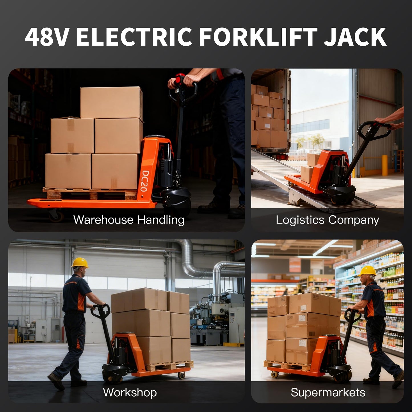 MBOIFEA Full Electric Pallet Jack Trucks, 4400lbs Capacity Motorized Pallet Truck, 48" x 27" Fork Size, 48V 20AH Lithium Battery Powered Jack for Indoor Storage and Material Handling for Warehouse