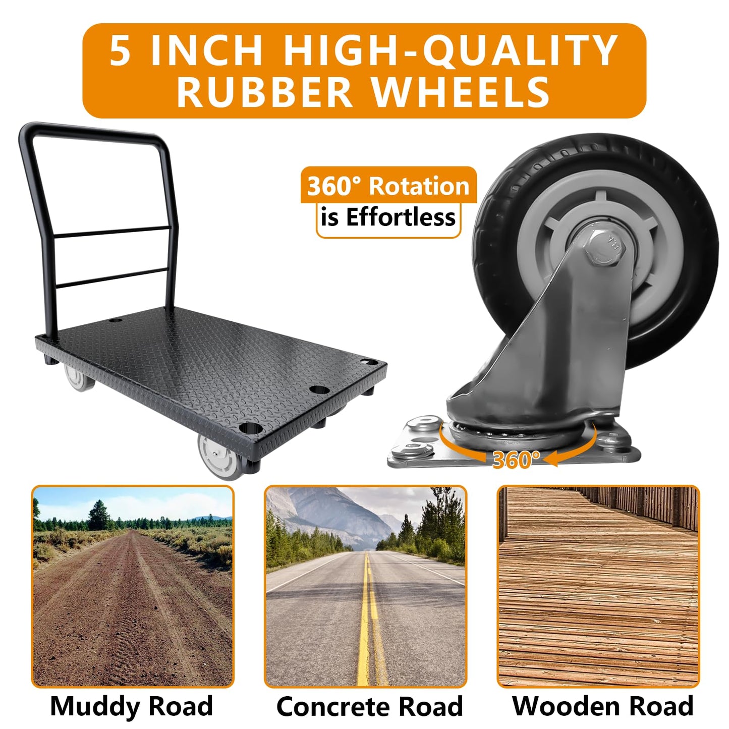 SGOLAN 2in1 Panel Cart, Drywall Cart Platform Trucks 2500 lbs Capacity Lumber Cart Flatbed Cart 38" x 24" Heavy Duty Push Cart with 1Front and 3 Side Handrails& Swivel Casters
