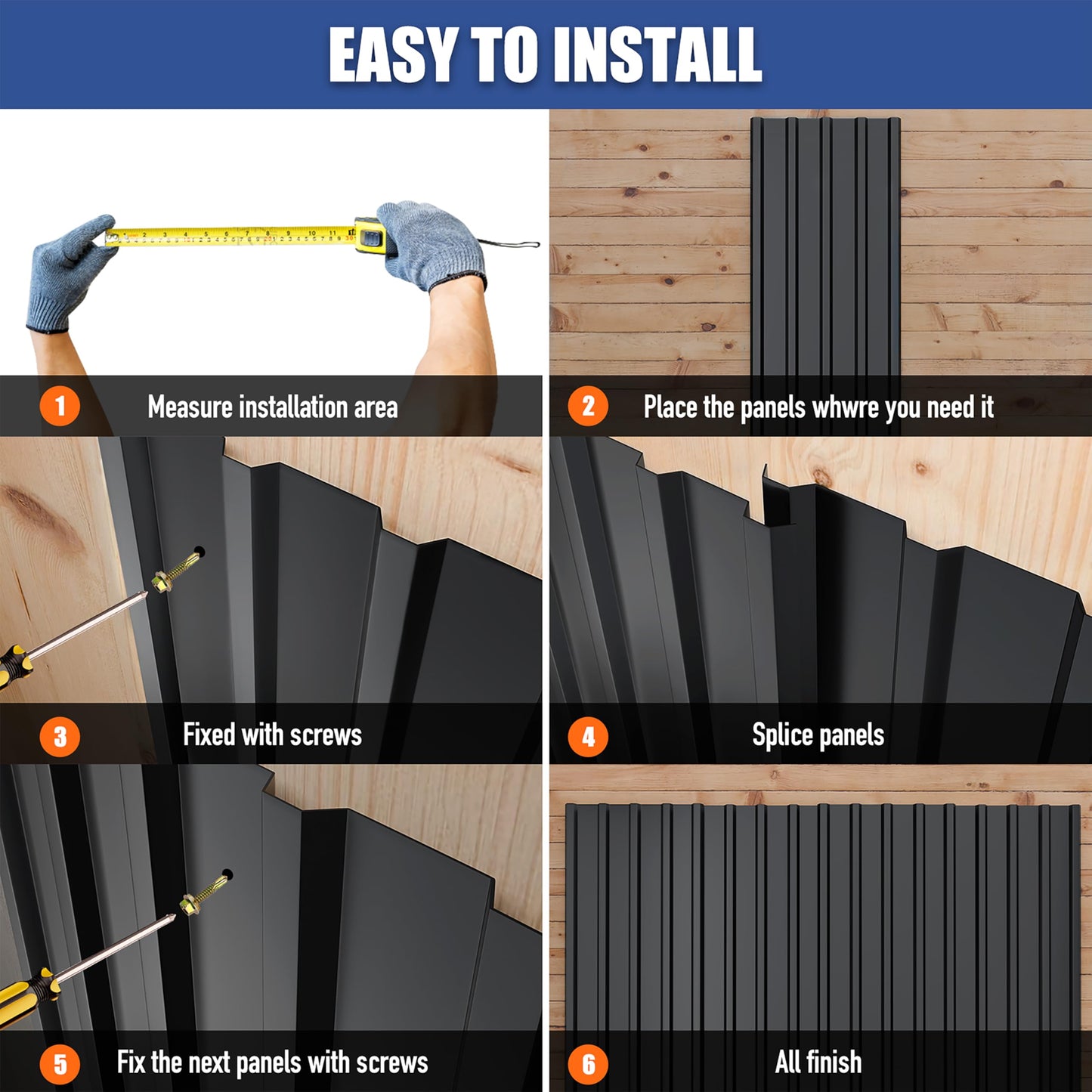 Brakki Metal Roofing Panels 20pcs 150 ft², L61.02"xW17.72" Black Corrugated Galvanized Steel Roof Panels with Screw, Heavy Duty Metal Siding Suitable for Garages Chicken Coop Sheds Stables Patio