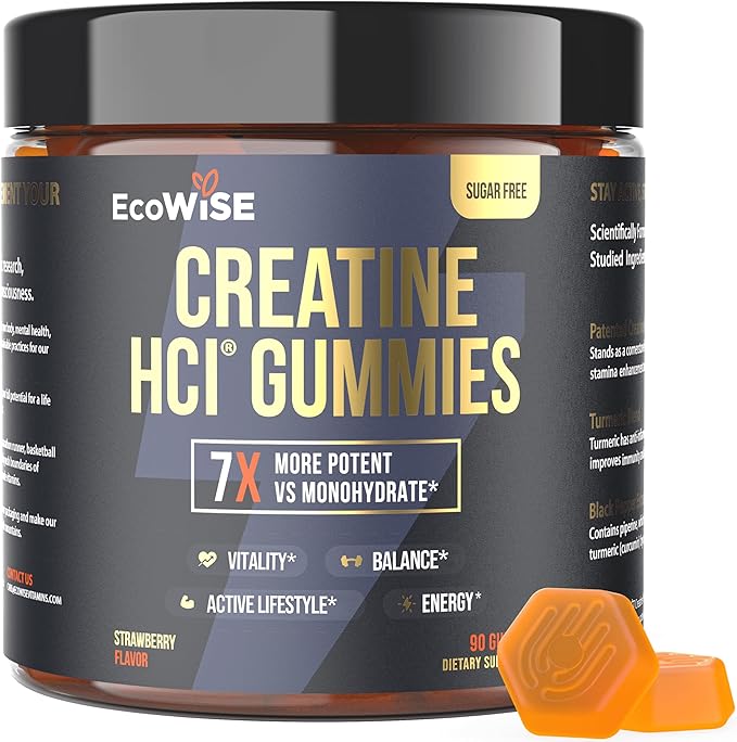 Creatine HCL Gummies 750mg, Chewable Gummies for Men & Women, Sugar-Free, Vegan, HCL Creatine for Active Lifestyle, Strawberry Flavor, 90 Count