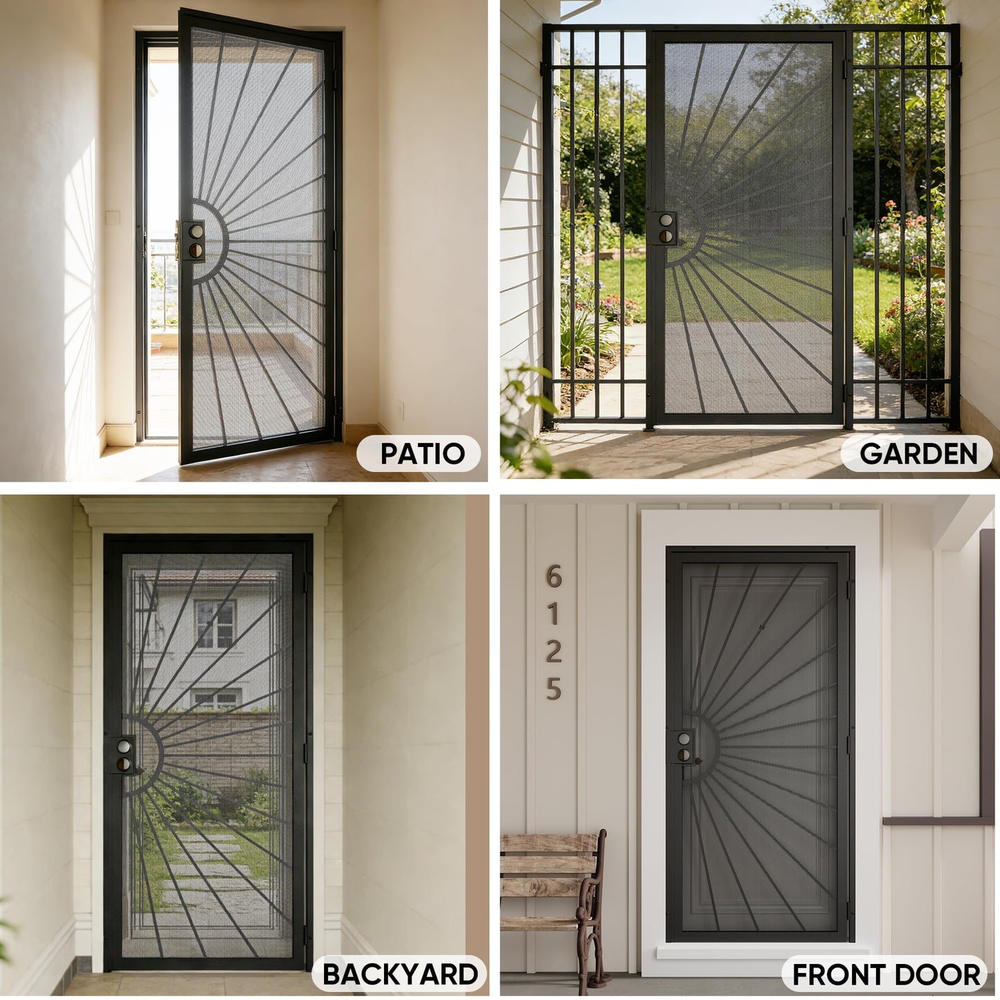 JUBEST 32 in. x 80 in. Security Door, Exterior Front Entry Door, Outswing Steel Security Door with Perforated Metal Screen, Powder Coated Black, Lock Not Include