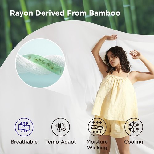 Bedsure Bamboo Duvet Cover Set | 100% Viscose Queen Size - Lightweight, Silky & Cooling for Hot Sleepers, Pure White