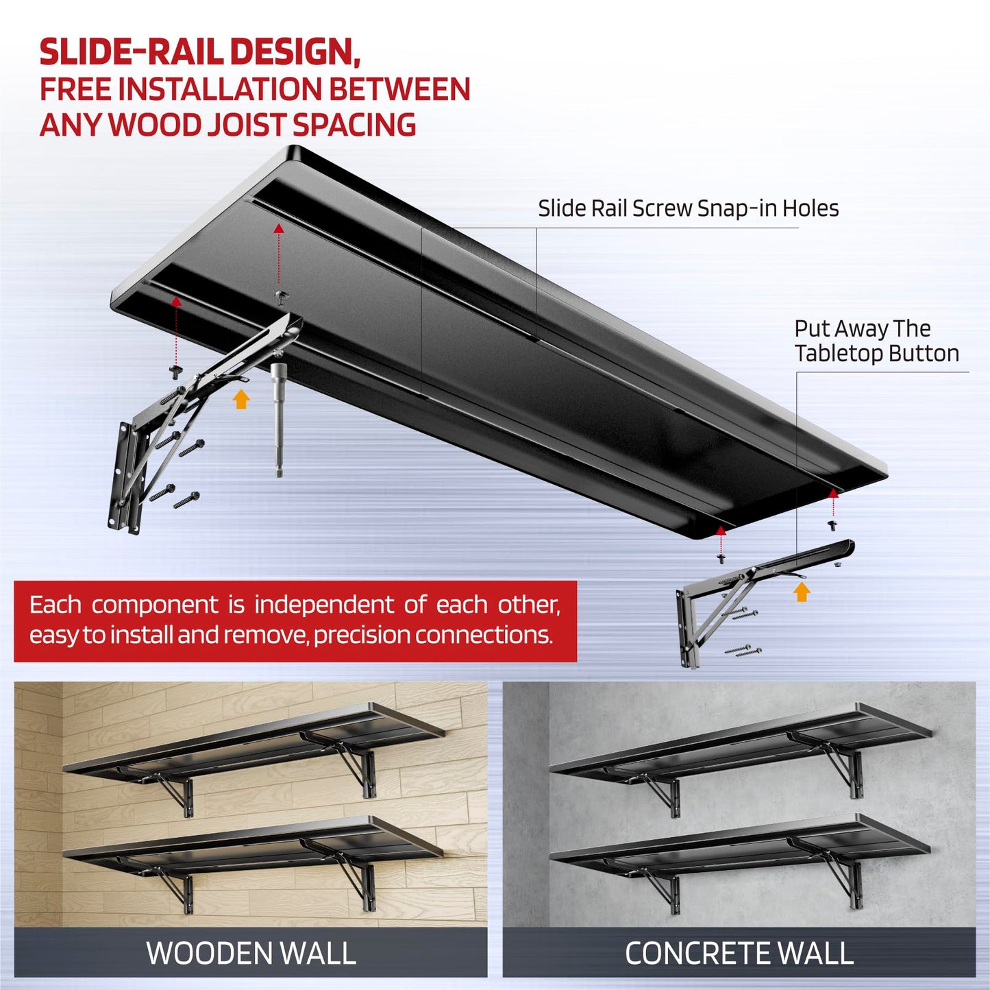 ZiViLi 1.3x4FT Adjustable Garage Shelf Wall Mounted Fold Down Shelf Metal Heavy Duty Black 2Pack