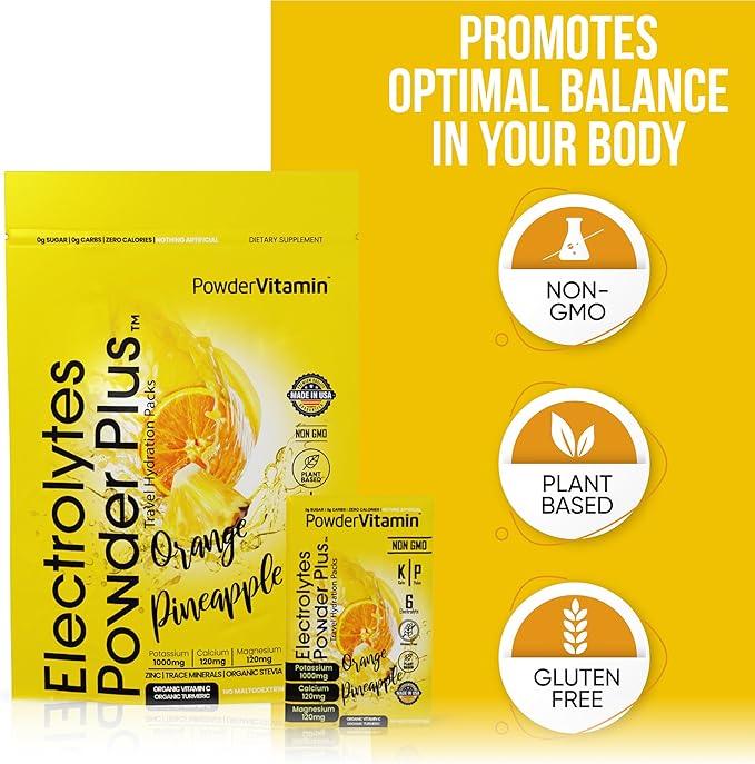 Electrolytes Powder Plus, Keto, Orange Pineapple, Sugar Free, 1000mg Potassium, 120mg Calcium, 120mg Magnesium, Non-GMO, Zero Calories, 30 Hydration Packets