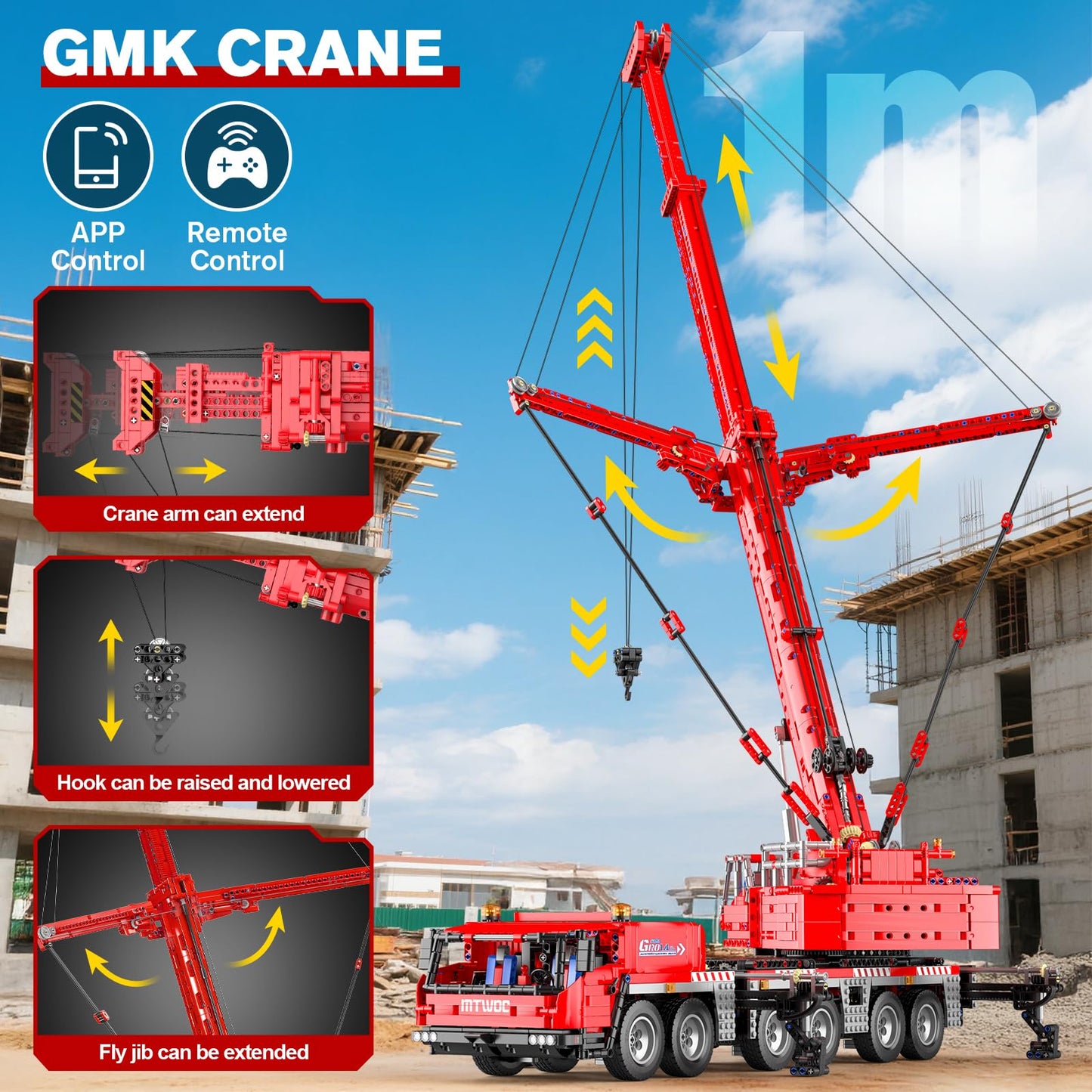 Mould King Engineering Crane Building Sets, 17065 Large Vehicles Crane Model Kits, APP Programmable Construction Vehicle Building Kits for 14+ Adult Collections Enthusiasts(4566 PCS)