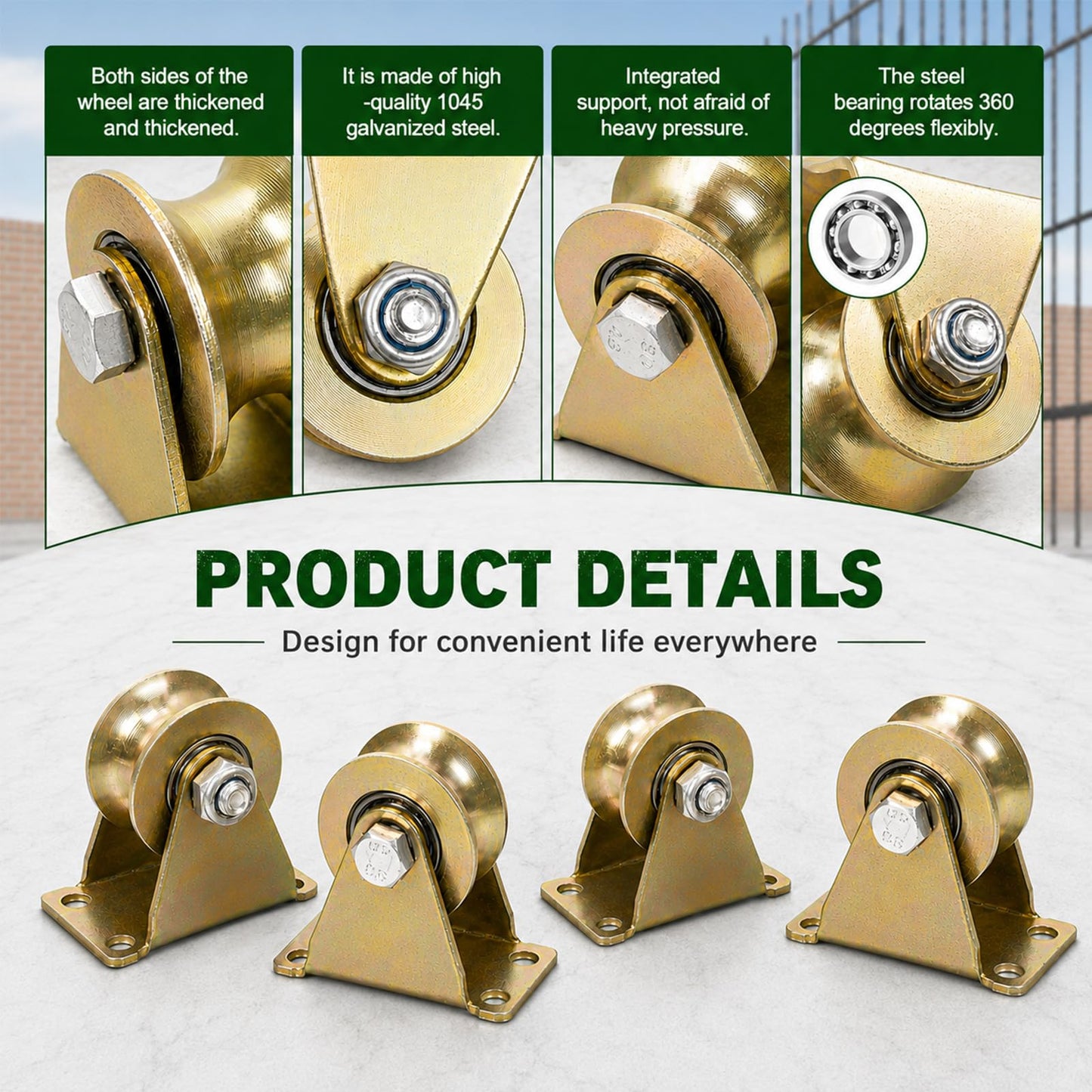 Lyplus 4 Pack Heavy Duty 2" U-Groove Pulley Wheel, 660 LBS Load Capacity, Double Ball Bearings, Smooth Rolling Steel Cable Pulley for Sliding Gates, Garage Doors, Wire Rope & Industrial Track Systems