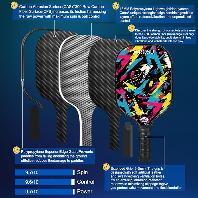 Carbon Fiber Pickleball Paddles Set of 4 or 2 Rackets,USAPA Approved Carbon Fiber Surface Pickle Ball Equipment Sets PP Honeycomb Core Pickleball Rackets & Accessories for Men,Women,Kids,Adults