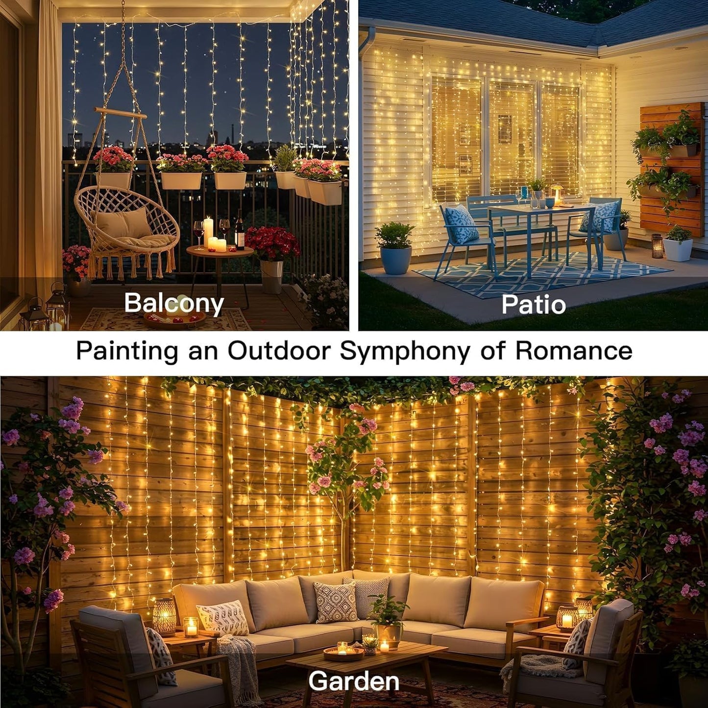 Suddus Curtain Lights - 200 LED Fairy String Lights for Indoor/Outdoor Decor | Warm White