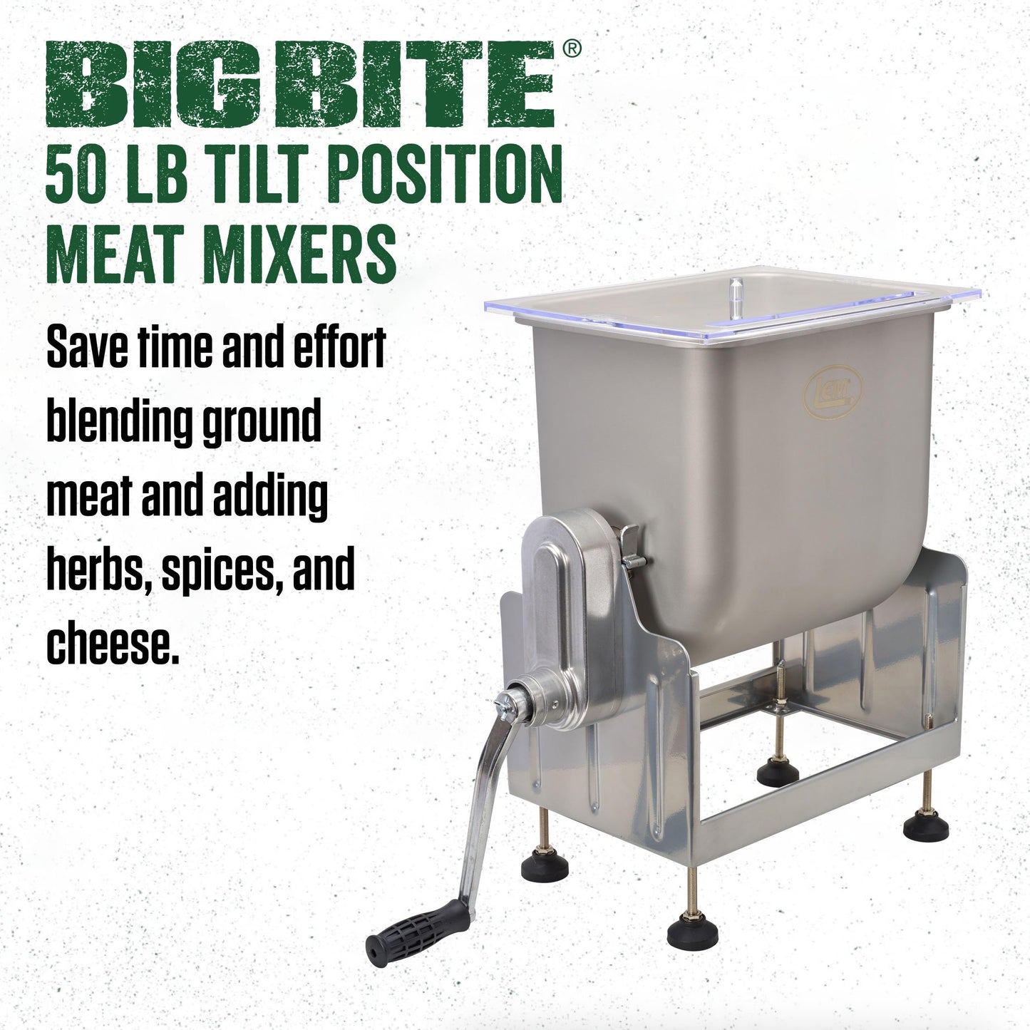 LEM Products BigBite Tilt Meat Mixer, 50 lb Stainless Steel Meat Mixer for Ground Beef, Sausage Making, Kitchen Meal Prep, Manual or Grinder-Driven Mixing for Home Use