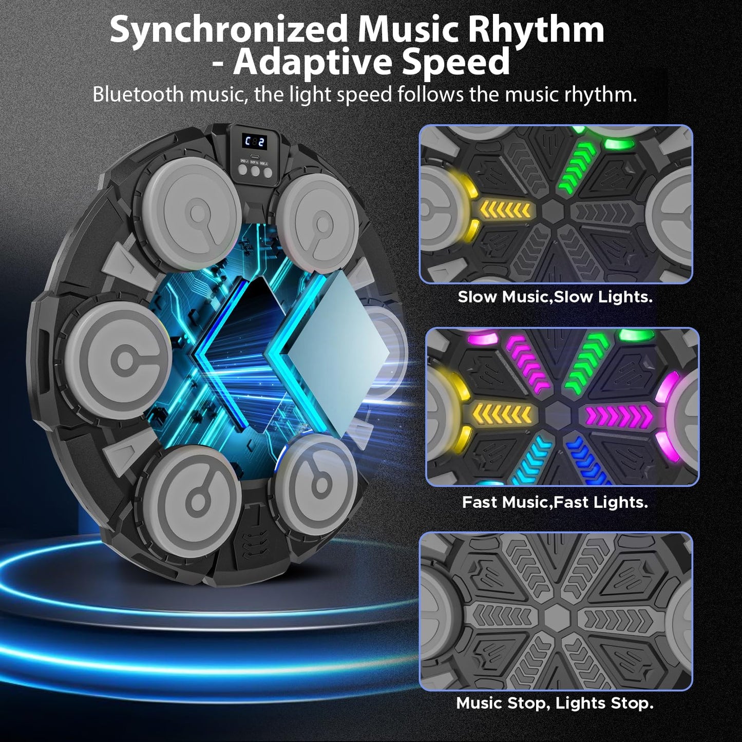 Music Punching Machine for Kids Adults,Bluetooth Wall Mounted Boxing Trainer with Gloves,Rhythm Lights,2 Player Battle Mode,Reaction Training Pad,Home Gym Sport Toys Gifts for Boys Girls Teens 3-12+
