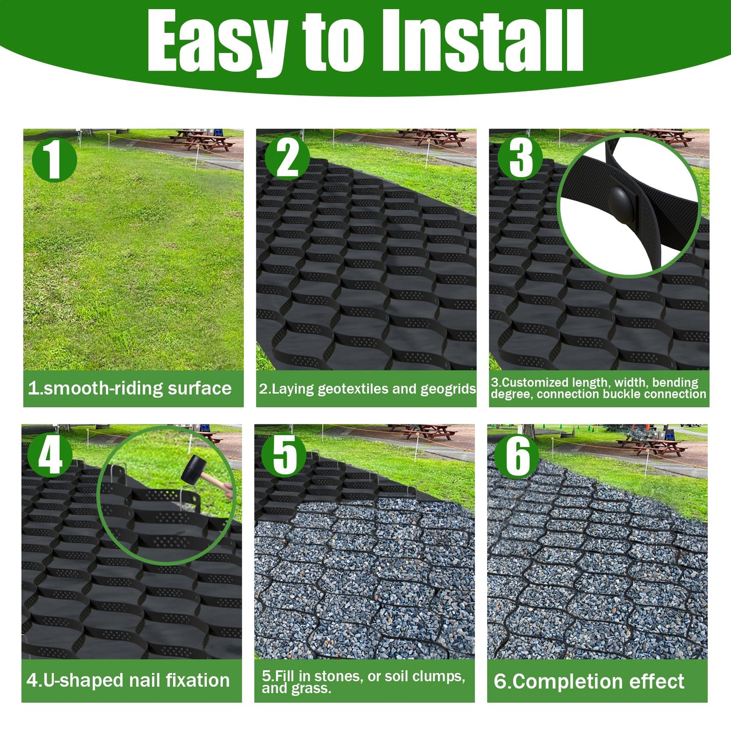 2" Thick Gravel Ground Grid 10ft x 33ft - Geo Grid Driveway Stabilization Grids, Gravel Retainer Grid 1885 LBS Per Sq ft, Geocell Geogrid for Walkway Driving RV Parking Slopes and Garden