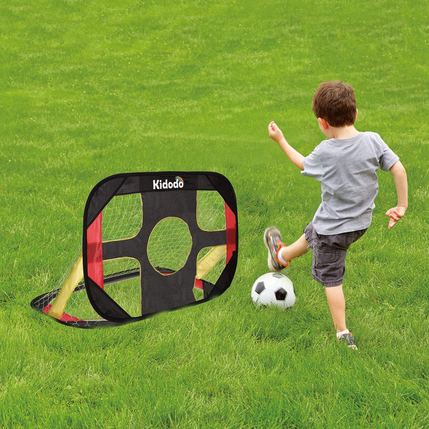 Kidodo Portable Soccer Goal Net Set - Pop Up Training Soccer Goals for Backyard - Indoor or Outdoor Versions - Easy Assembly - Great for Kids and Adults