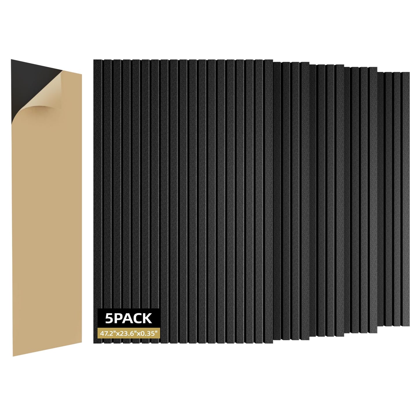 ZHOJEREL 5 Pack Sound Proof Foam Panels for Walls 47.2"x23.6" Large Acoustic Panels Sound Absorbing, Self-Adhesive Soundproof Wall Panels for Home Studio, Office, Recording, Black Black