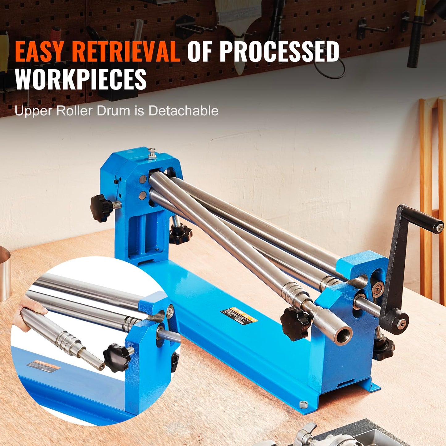 VEVOR Slip Roll Machine, 24-Inch Forming Width, 16 Gauge Capacity, Sheet Metal Slip Roller with 2 Detachable Rollers, Bending Round Machine, for Aluminum Alloy Sheet Low Carbon Steel Copper Sheet