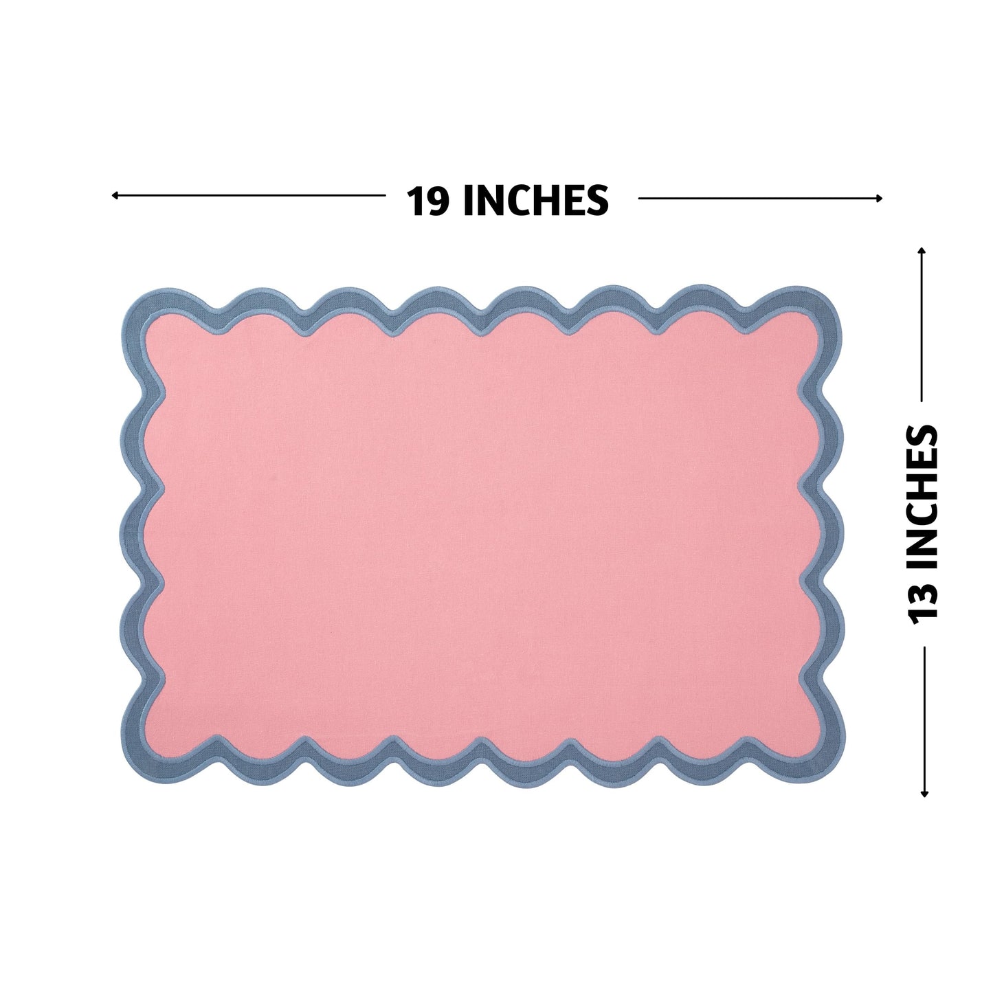 Folkulture Placemats Set of 4 (13 x 19) | 100% Cotton, Cute, Heat Resistant,Machine Washable Scalloped Place Mats | Pink Rectangular Cloth Table Placemats or Dining Table Mats for Dinner Party