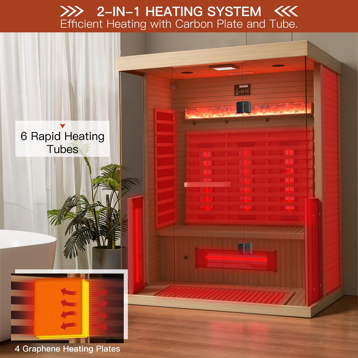 SWHSE Full Spectrum Infrared Sauna, 2-3 Person Home Sauna with 6 Heating Tubes&3 Carbon Plate,Indoor Dry Sauna with Himalayan Salt Panel and LCD Touch Control Panel