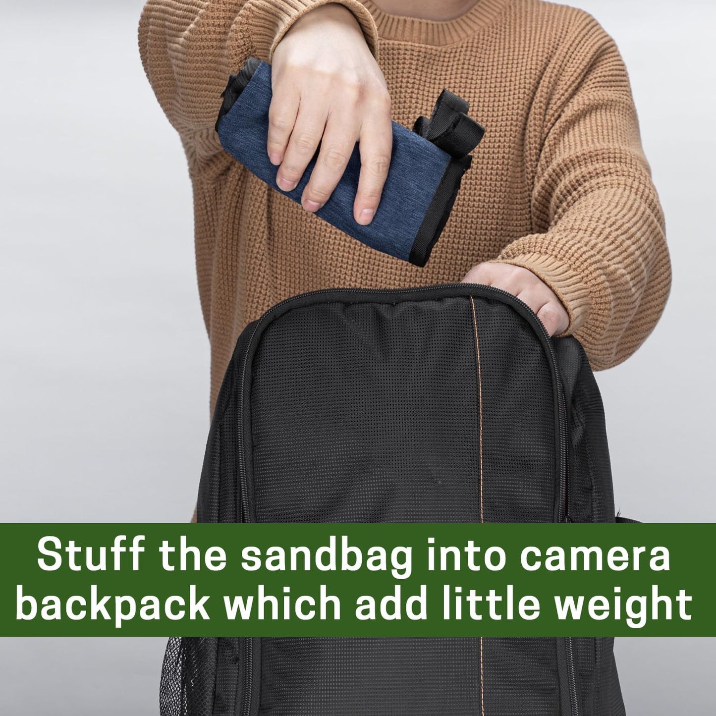 3 Tripod Stone Bag with Compartments, Heavy Duty Sand Bag for Photography