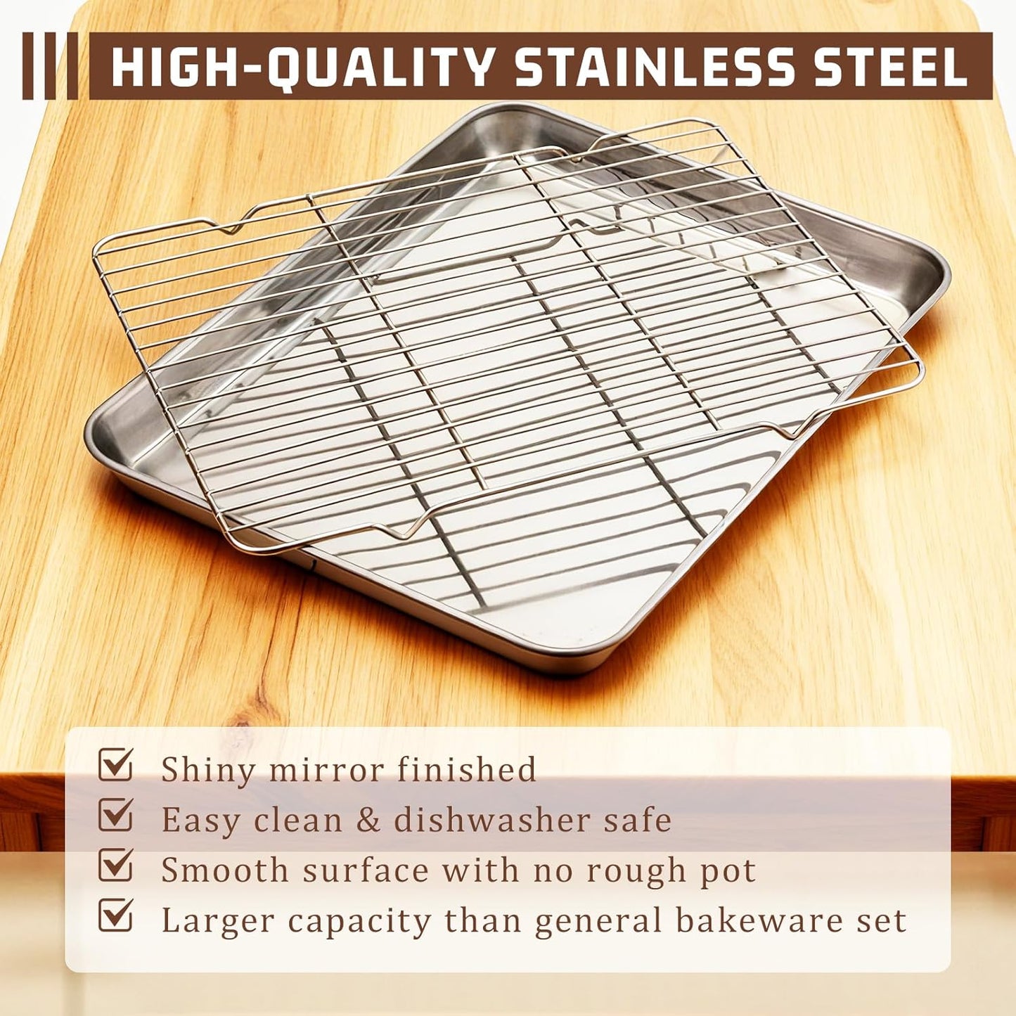 Stainless Steel Baking Sheet Set by [Brand Name] - 2 Pans & 2 Racks, Nonstick & Warp Resistant, 12.4 x 9.6 x 1.2 Inch