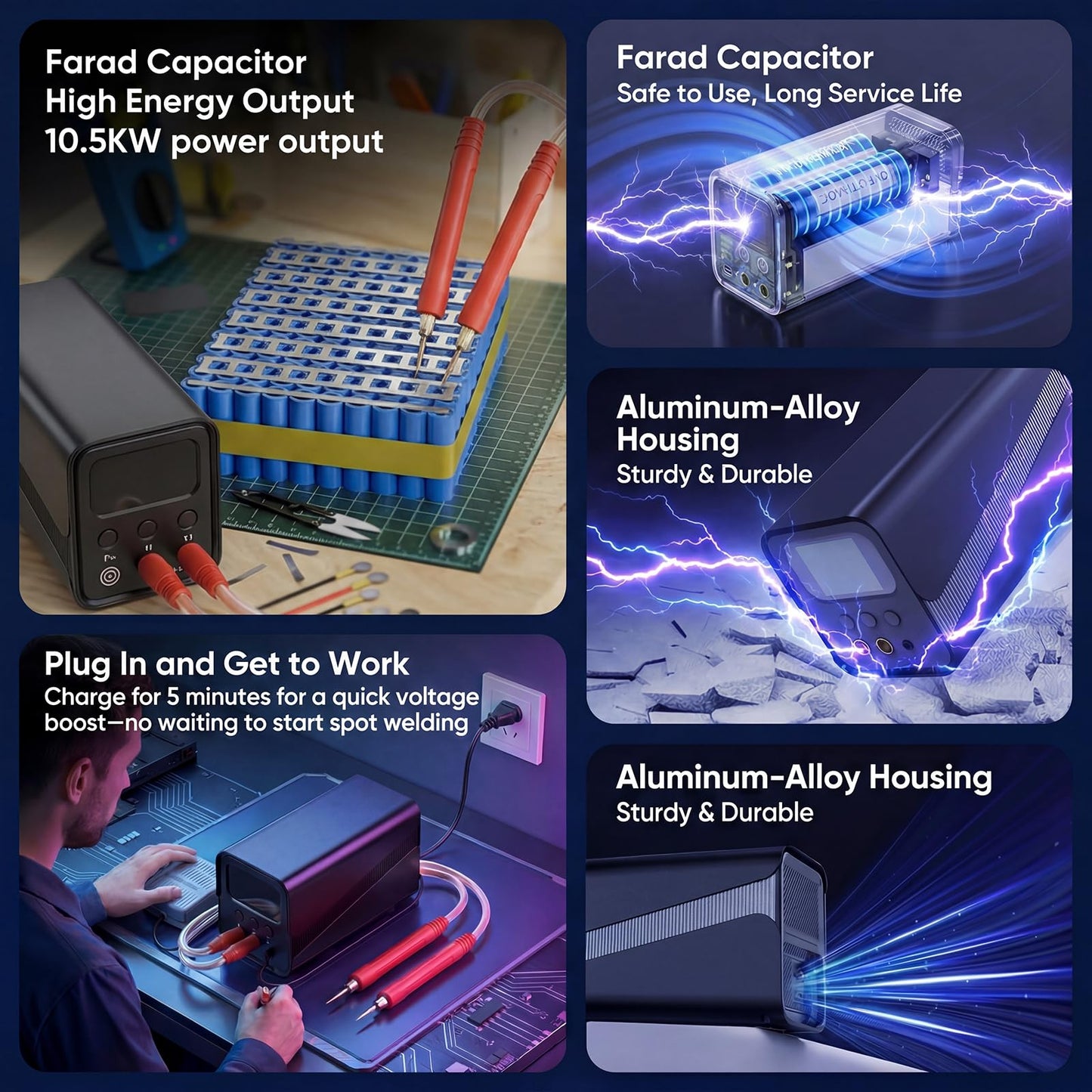 Capacitor Spot Welder for Battery Pack, 10.5kW Farad Welding Machine, Automatic & Foot Pedal Modes, 100-240V, for 18650/21700/LiFePO4 Cells, Nickel Strip Welding Kit