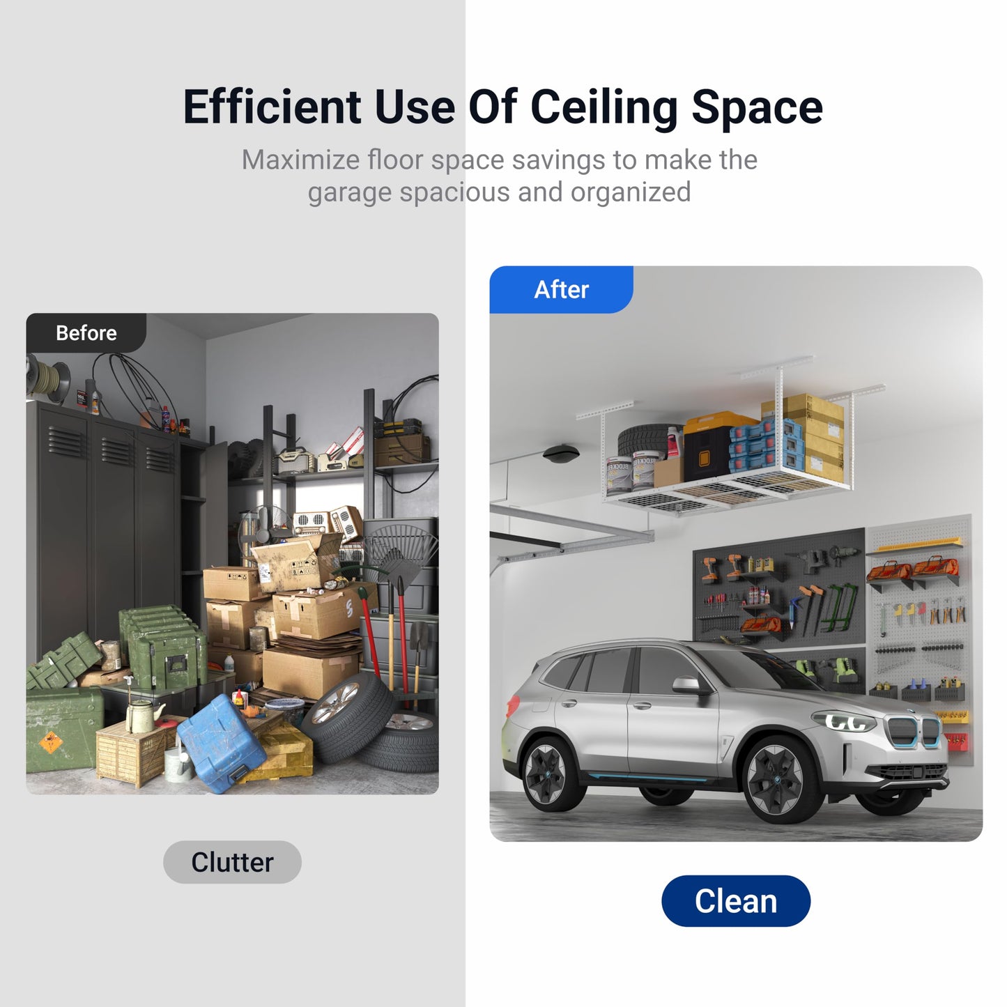 FLEXIMOUNTS 3x6 Overhead Garage Storage Adjustable Ceiling Rack 72" Length x 36" Width x 40" Height, 450lbs Weight Capacity, White, Classic Series