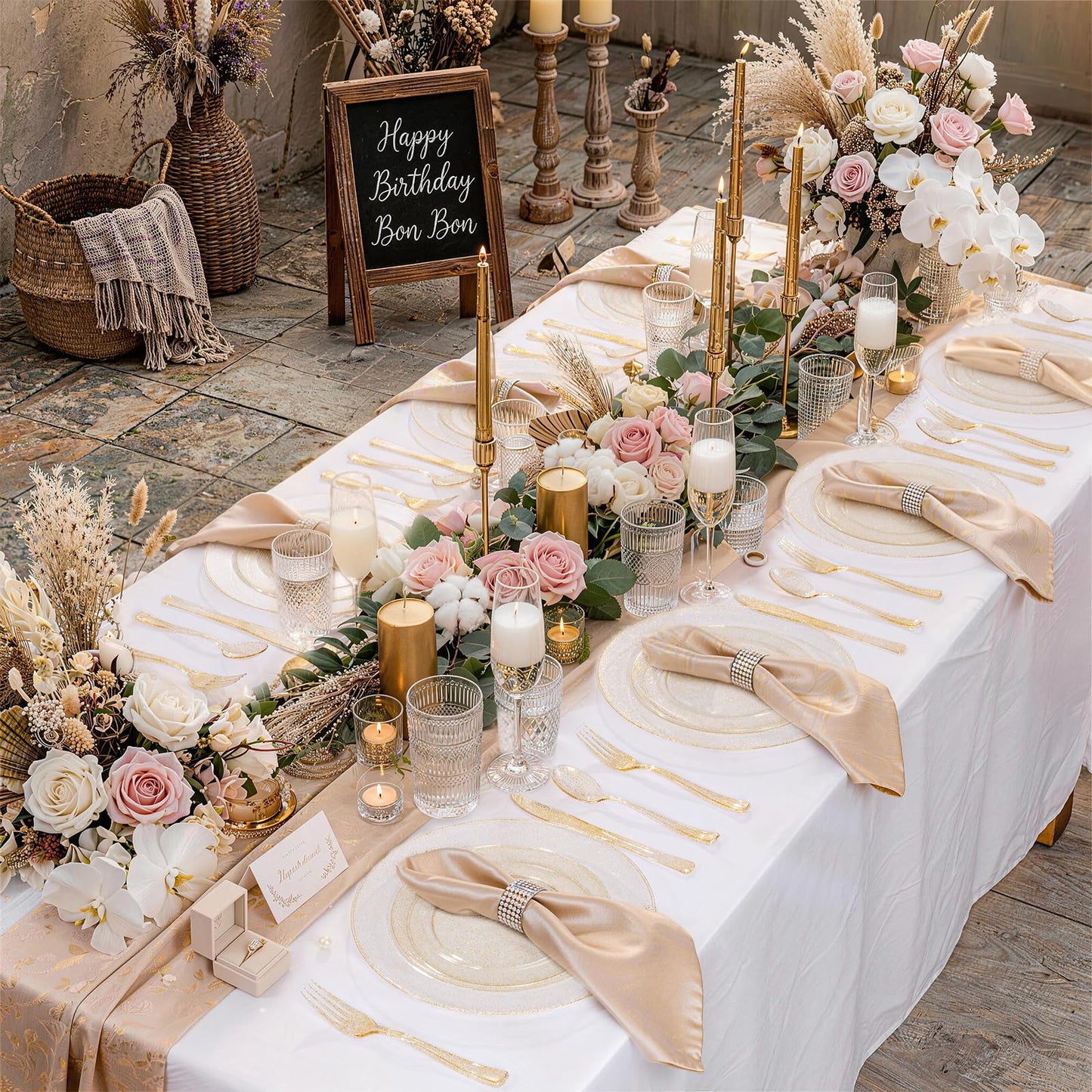 WDF 120PCS Gold Plastic Plates- Disposable Gold Glitter Plates, Premium Heavy Duty 60-10.25" Dinner Plate and 60-7.5" Salad Plate for Wedding Baby Shower Spring Birthday