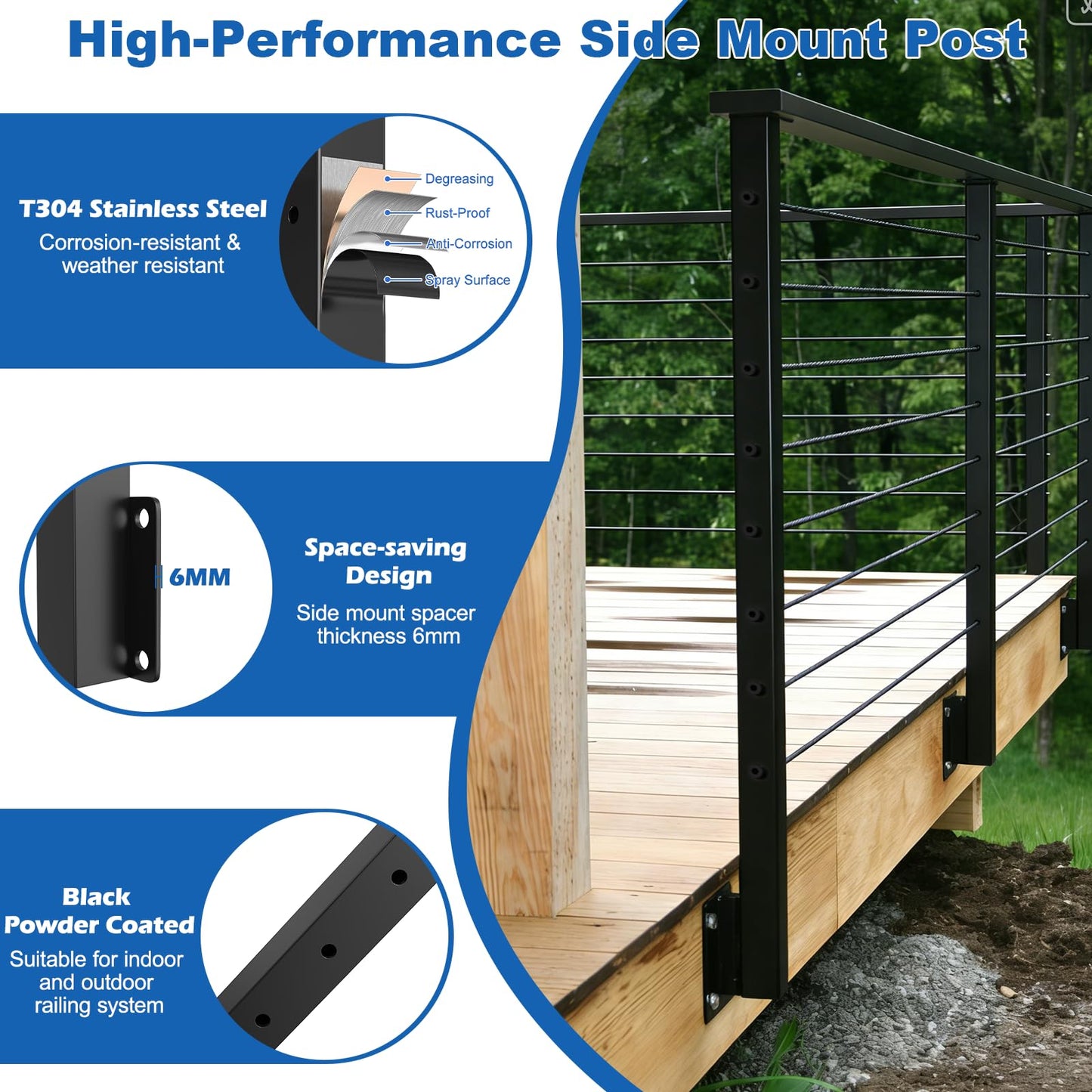 PLANTOP 36" Side Mount Cable Railing Post Kit, Included 2 Pack Level Drilled Fascia Mount Posts, 1/8" Invisible Cable Railing Anchor Terminal, Stainless Steel Handrail Deck Corner Post for Indoor Out