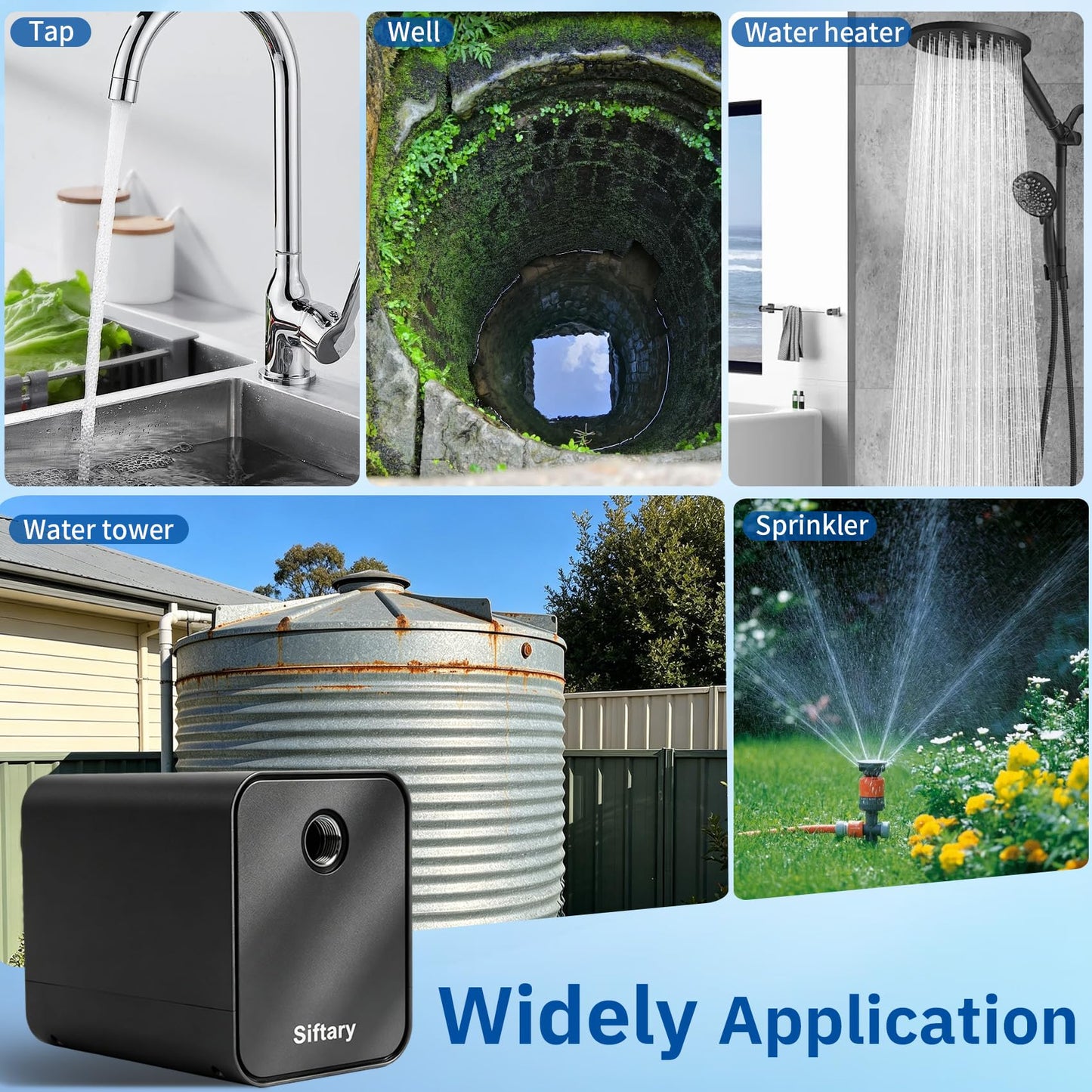 90 PSI Whole House Water Pressure Booster Pump, 1HP Self-Priming Constant Pressure Pump, 115V Permanent Magnet Motor, 1320 GPH High Flow for Home, Villa, Shower, Garden, Shallow Well System